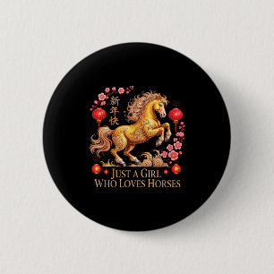 Kawaii 2026 Just Girl Who Loves Horses Zodiac Cowg 2 Inch Round Button