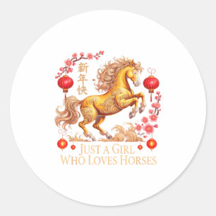 Kawaii 2026 Just Girl Who Loves Horses Zodiac Cowg Classic Round Sticker