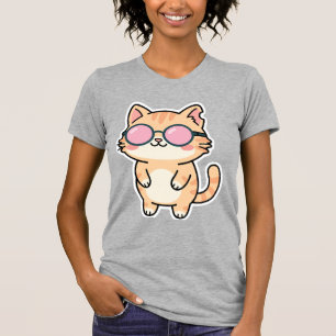 Kawaii Adorable Cat with Sunglasses Digital Art Sh T-Shirt