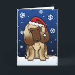 Kawaii Afghan Hound Christmas Card<br><div class="desc">Send Afghan Hound Christmas Cards to all the dog lovers this year! A cute fawn kawaii Afghan Hound cartoon sits upon freshly fallen snow wearing a Santa cap, while snowflakes drift gently down all around him. The inside also has snowflakes and reads, "Happy Holidays!" You can customize the text to...</div>