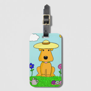 Kawaii Airedale Puppy Dog in Garden Luggage Tag