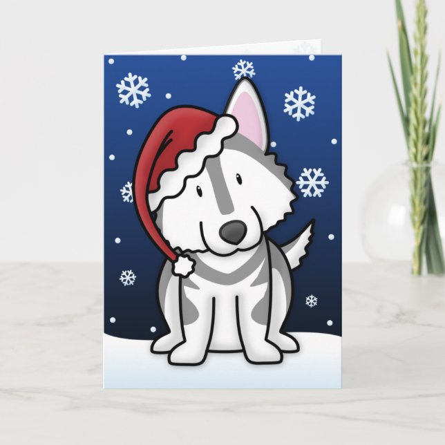 Kawaii Alaskan Malamute Christmas Card (Front)