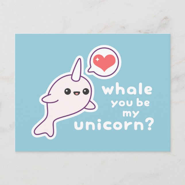 Kawaii Albino Narwhal Postcard (Front)