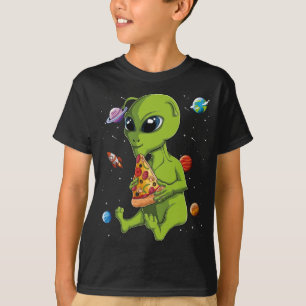 Kawaii Alien Eating Pizza Lover UFO Extraterrestri T-Shirt