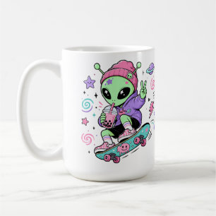 Kawaii Alien Skater Bubble Tea Design Coffee Mug