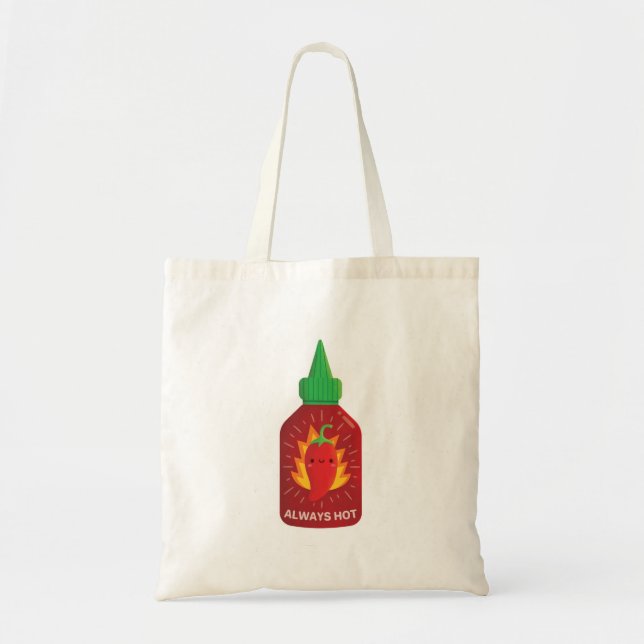 Kawaii Always Hot Chili Pepper Sauce Bottle Tote Bag (Front)