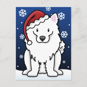 Kawaii American Eskimo Dog Christmas Postcard