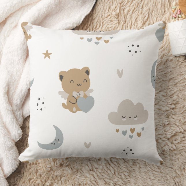 Kawaii Angel Cats & Clouds (1) Throw Pillow (Blanket)