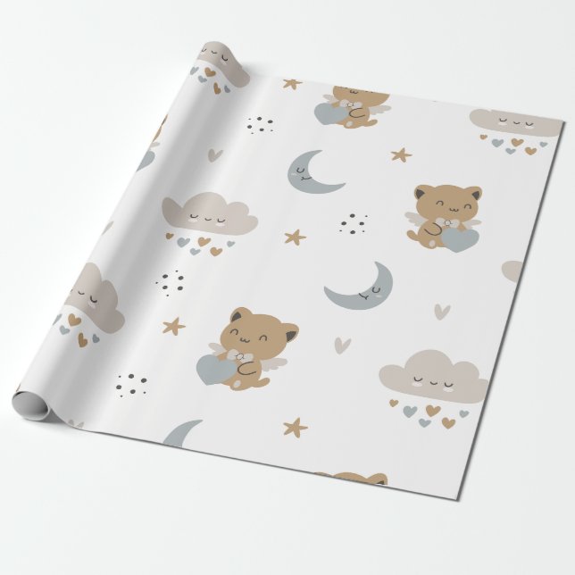 Kawaii Angel Cats & Clouds (1) Wrapping Paper (Unrolled)