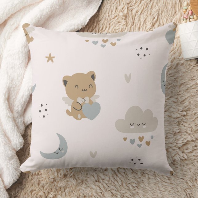 Kawaii Angel Cats & Clouds (2) Throw Pillow (Blanket)