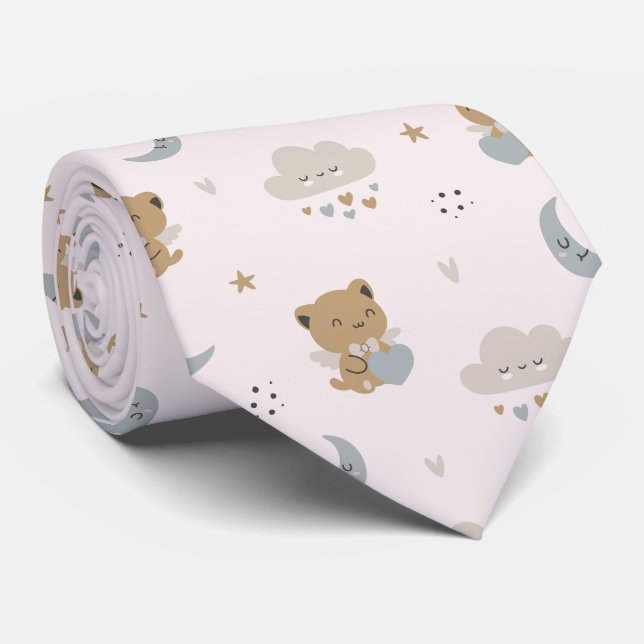 Kawaii Angel Cats & Clouds (2) Tie (Rolled)