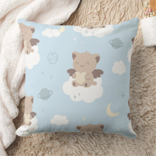 Kawaii Angel Cats on Clouds Pattern Throw Pillow