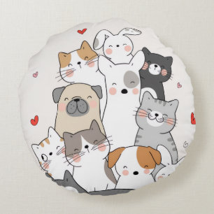 Kawaii Animal Lover Home Decor Round Pillow