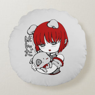 kawaii animal manga girl round pillow