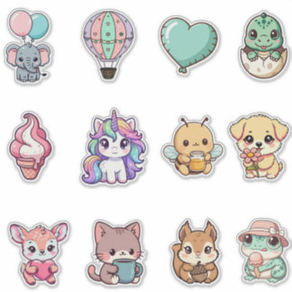 Kawaii Animal Sticker Bundle – Cute Fantasy & Anim
