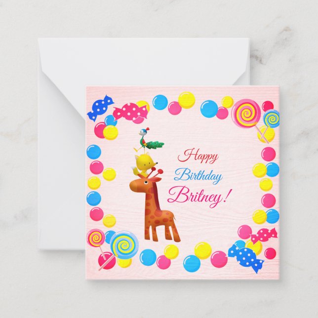 Kawaii Animal Tower Anniversaire Carte de billet p (Devant)