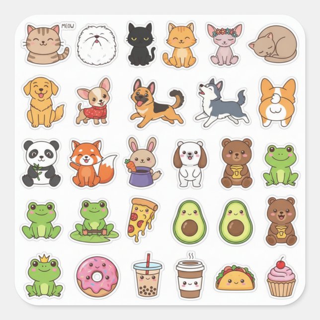 Kawaii Animals & Food Lover's Sticker Set (Devant)
