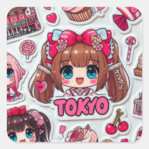 Kawaii Anime Art Japanese Pop Culture Square Sticker