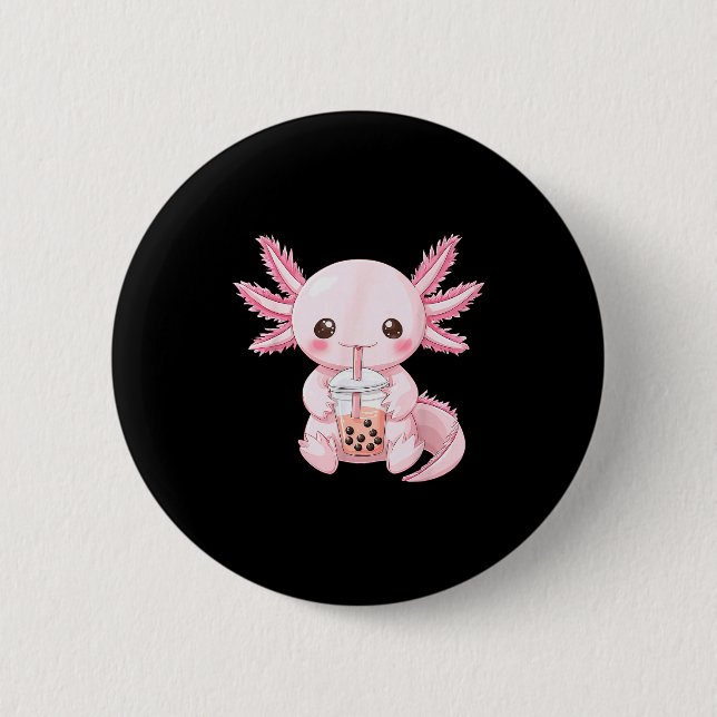 Kawaii Anime Axolotl Boba  2 Inch Round Button (Front)