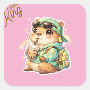 Kawaii Anime Capybara Bubble Tea Vinyl Sticker C
