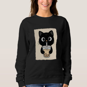 Kawaii Anime Cat Drinking Bubble Tea Cute Boba Lov Sweatshirt