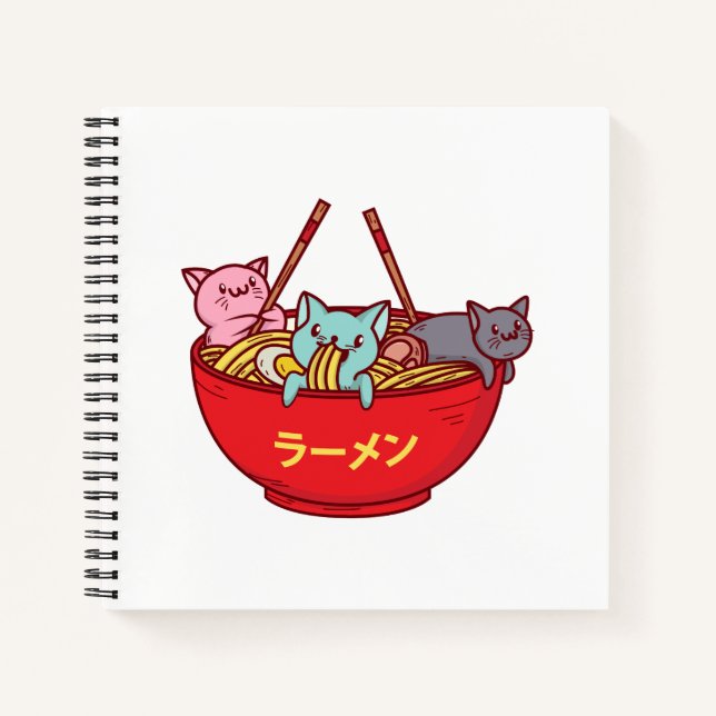 Kawaii Anime Cat Funny Adorable Japanese Ramen Notebook (Front)