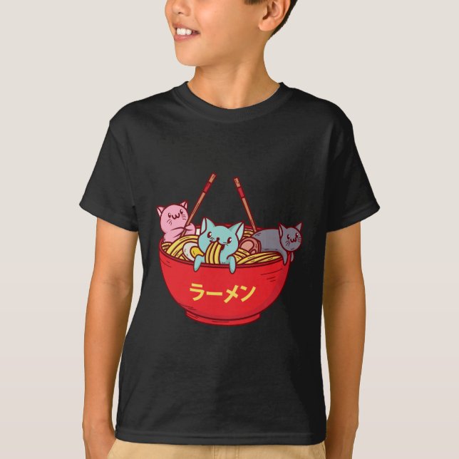 Kawaii Anime Cat Funny Adorable Japanese Ramen T-Shirt (Front)