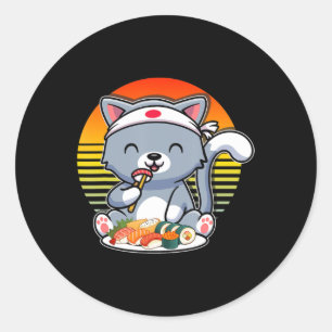Kawaii Anime Cat Otaku Japanese Sushi Gift Girls K Classic Round Sticker