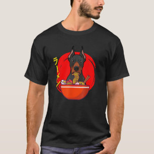 Kawaii Anime Doberman Pinscher Ramen Noodles  T-Shirt