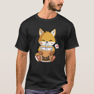 Kawaii Anime Fox Drinking Boba Bubble Tea Lover T-Shirt
