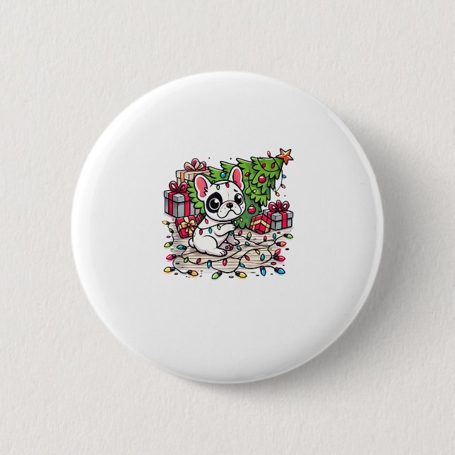 Kawaii Anime Frenchie Christmas Funny Dog  2 Inch Round Button (Front)