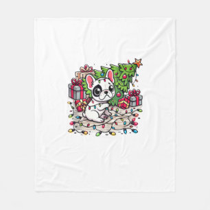 Kawaii Anime Frenchie Christmas Funny Dog  Fleece Blanket