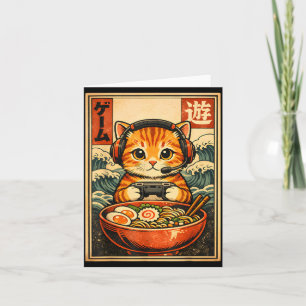 Kawaii Anime Gamer Cat Ramen Retro Japanese Gaming Card