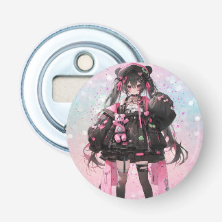Kawaii Anime Girl in Pink and Black Dress Bottle Opener