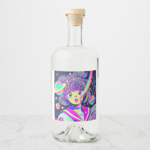 Kawaii Anime Girl Liquor Bottle Label