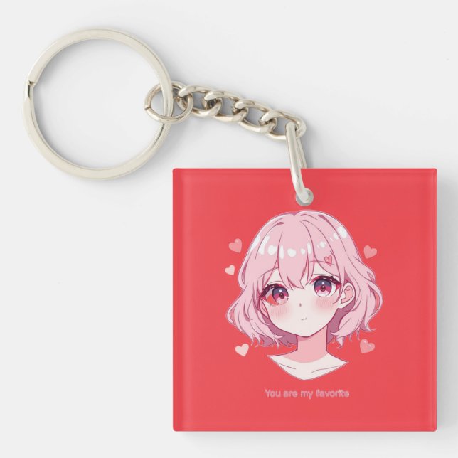 Kawaii Anime Girl Valentine Sweatshirt Keychain (Front)