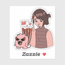 Kawaii Anime Girl with Chocolate Milkshake & Pink 