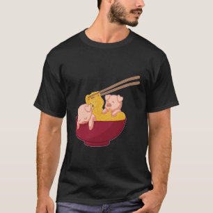 Kawaii Anime Japanese Ramen Noodles Bacon Farm Pig T-Shirt