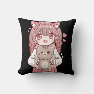 Kawaii Anime Kawaii Cat Lover Otaku Throw Pillow