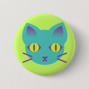 Kawaii Anime Kitty Cat Blue Green Purple 2 Inch Round Button
