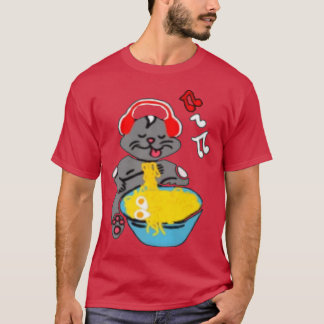 Kawaii Anime Kitty Cat With Music Headphones Ramen T-Shirt