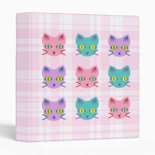 Kawaii Anime Kitty Cats Pink Plaid Binder