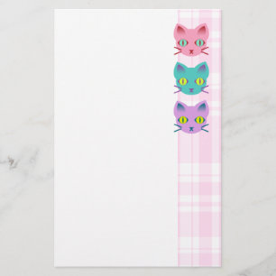 Kawaii Anime Kitty Cats Pink Plaid Stationery