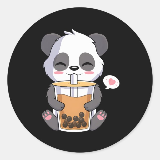 Kawaii Anime Panda Drinking Boba Bubble Tea Classic Round Sticker (Front)