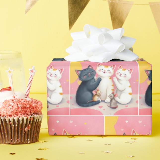 Kawaii Art Cats and Mice Wrapping Paper (Birthday Party)