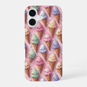 Kawaii Art Ice Cream Cones iPhone 16 Case