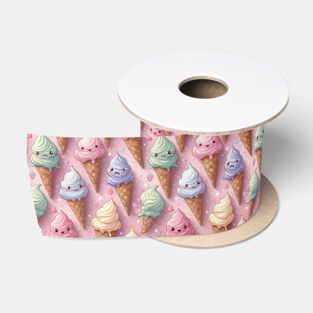 Kawaii Art Ice Cream Cones Satin Ribbon (Spool)