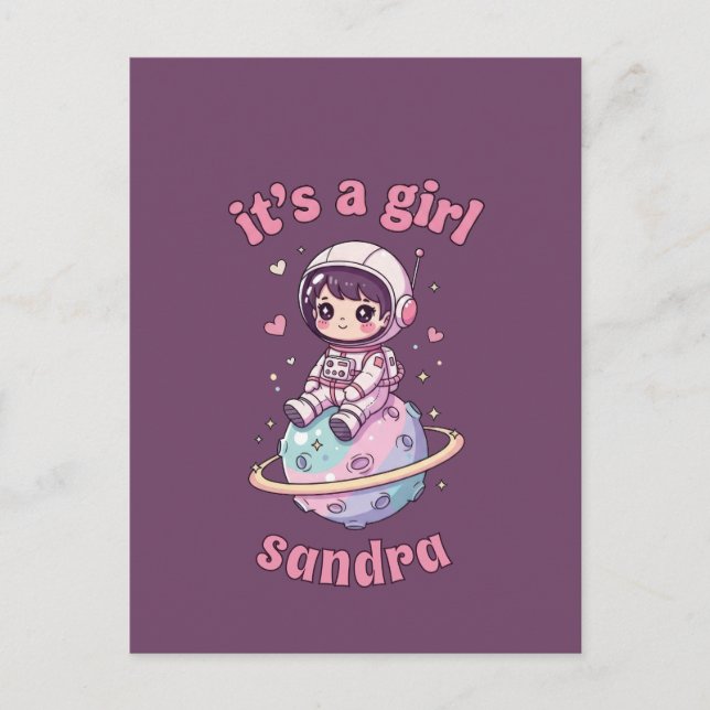 Kawaii Astronaut It's a Girl Postcard (Front)