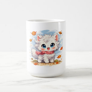 Kawaii Autumn Breeze Kitty – Cute Cozy Fall Cat Coffee Mug