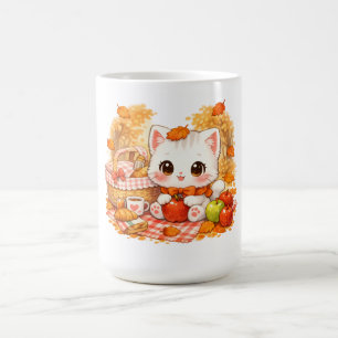 Kawaii Autumn Picnic Kitty – Cute Fall Cozy Cat Coffee Mug
